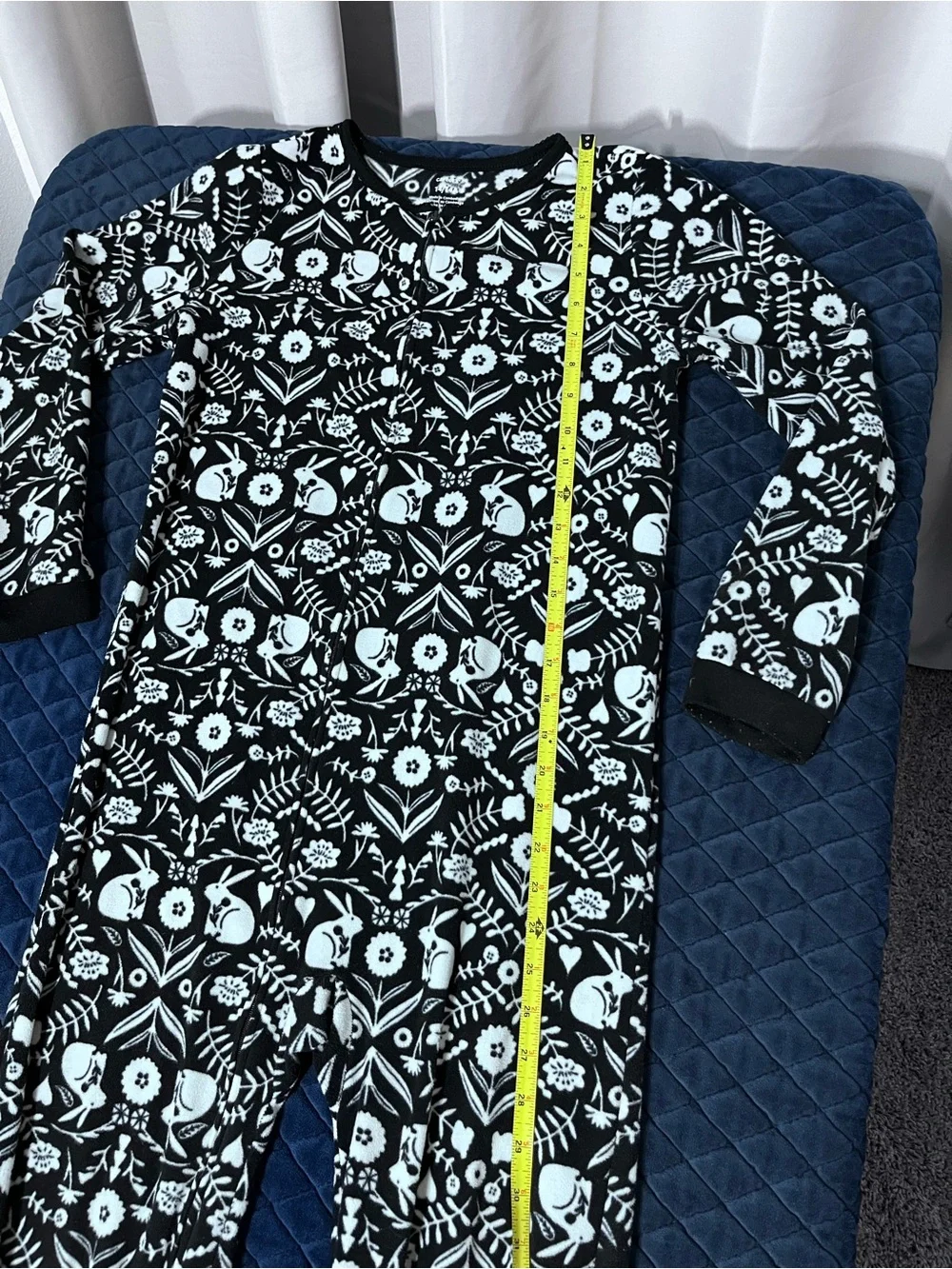 Carter's Black & White Floral Patterned Footed One-Piece Pajamas Front Zippper